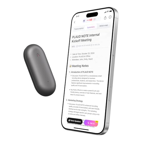 AI Voice Recorder, PLAUD NotePin Voice Recorder, App Control, AI Notetaker, AI Transcribe & Summarize, Support 112 Languages, 64GB Memory, Audio Recorder for Lectures, Meetings, Lunar Silver