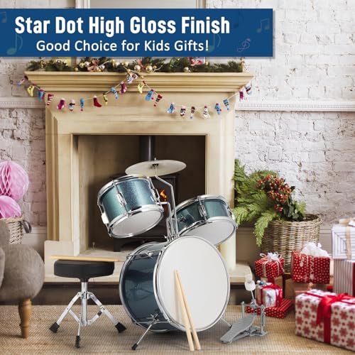 Ktaxon 3-Piece Kids Drum Set with Throne Stool, Pedal & Drumsticks, Black L8657