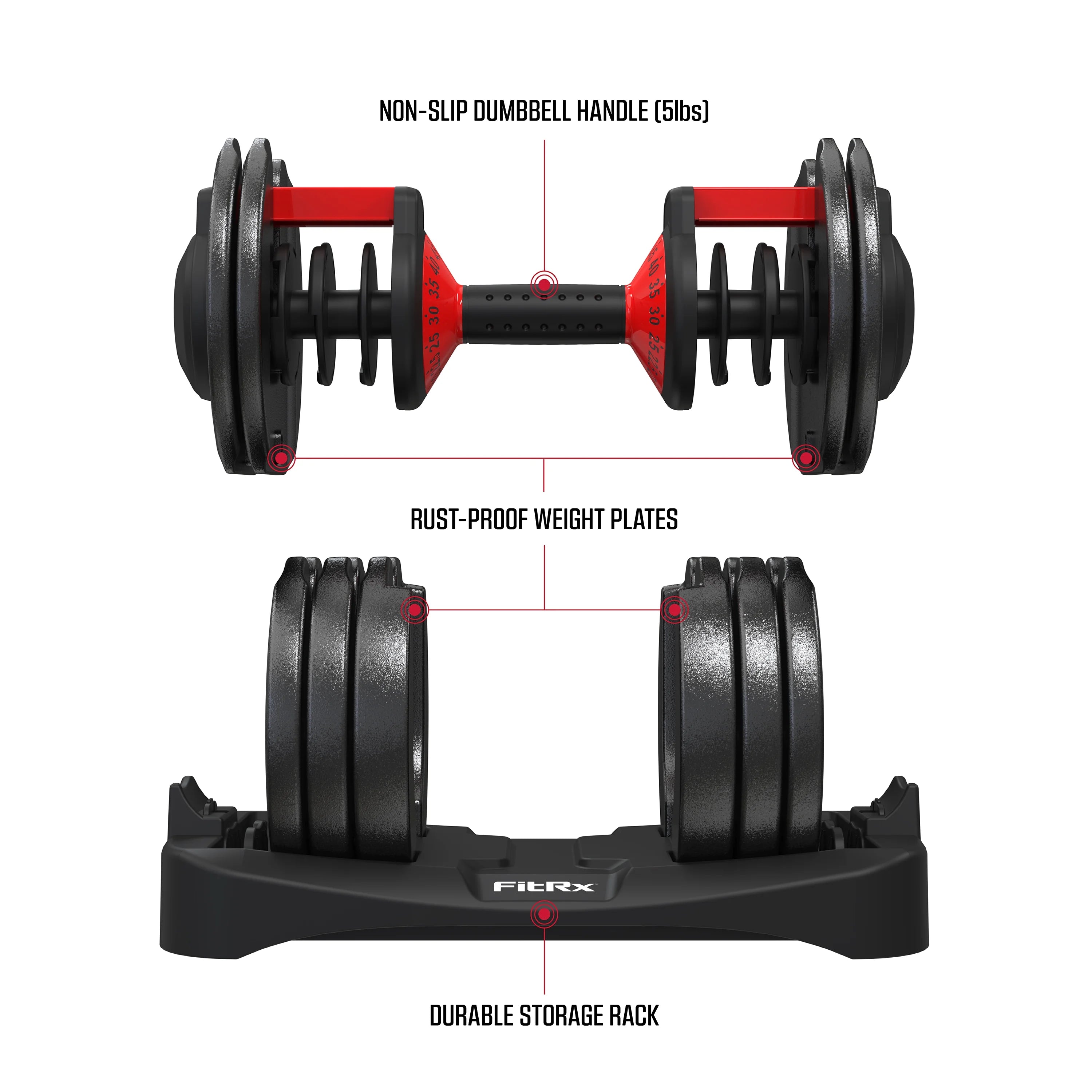 FitRx SmartBell Adjustable Dumbbell 5-52.5 lbs, Black E2981