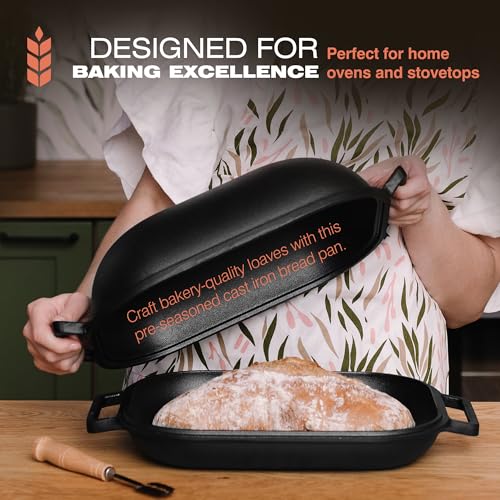 KUHA Cast Iron Bread Pan with Lid + Bread Lame, Pre-seasoned H529