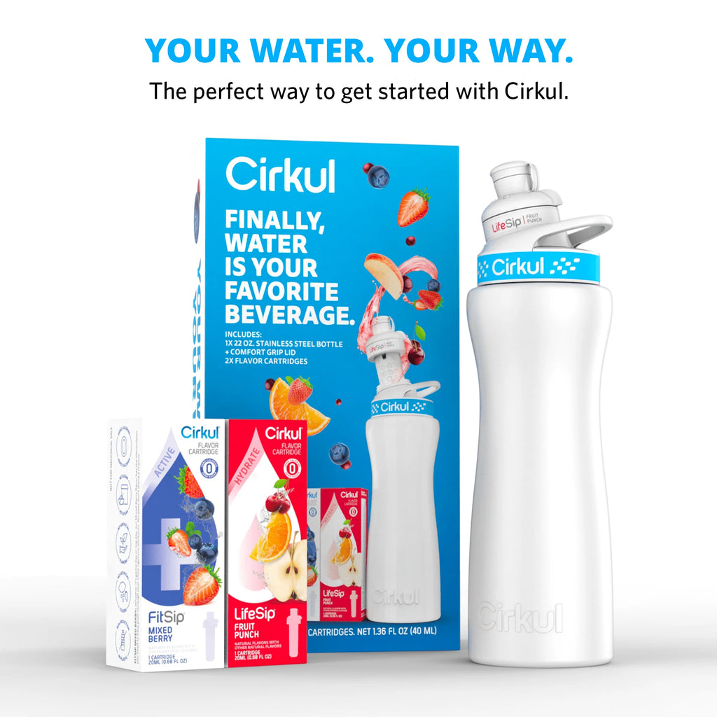 Cirkul 22oz Stainless Steel Water Bottle Starter Kit with 2 Flavor Cartridges W1033