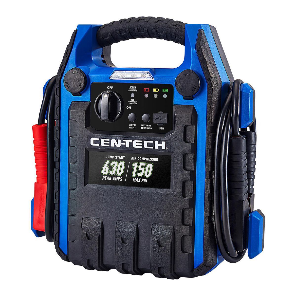 CEN-TECH 630 Peak Amp Portable Car Jump Starter with 150 PSI Air Compressor V5860