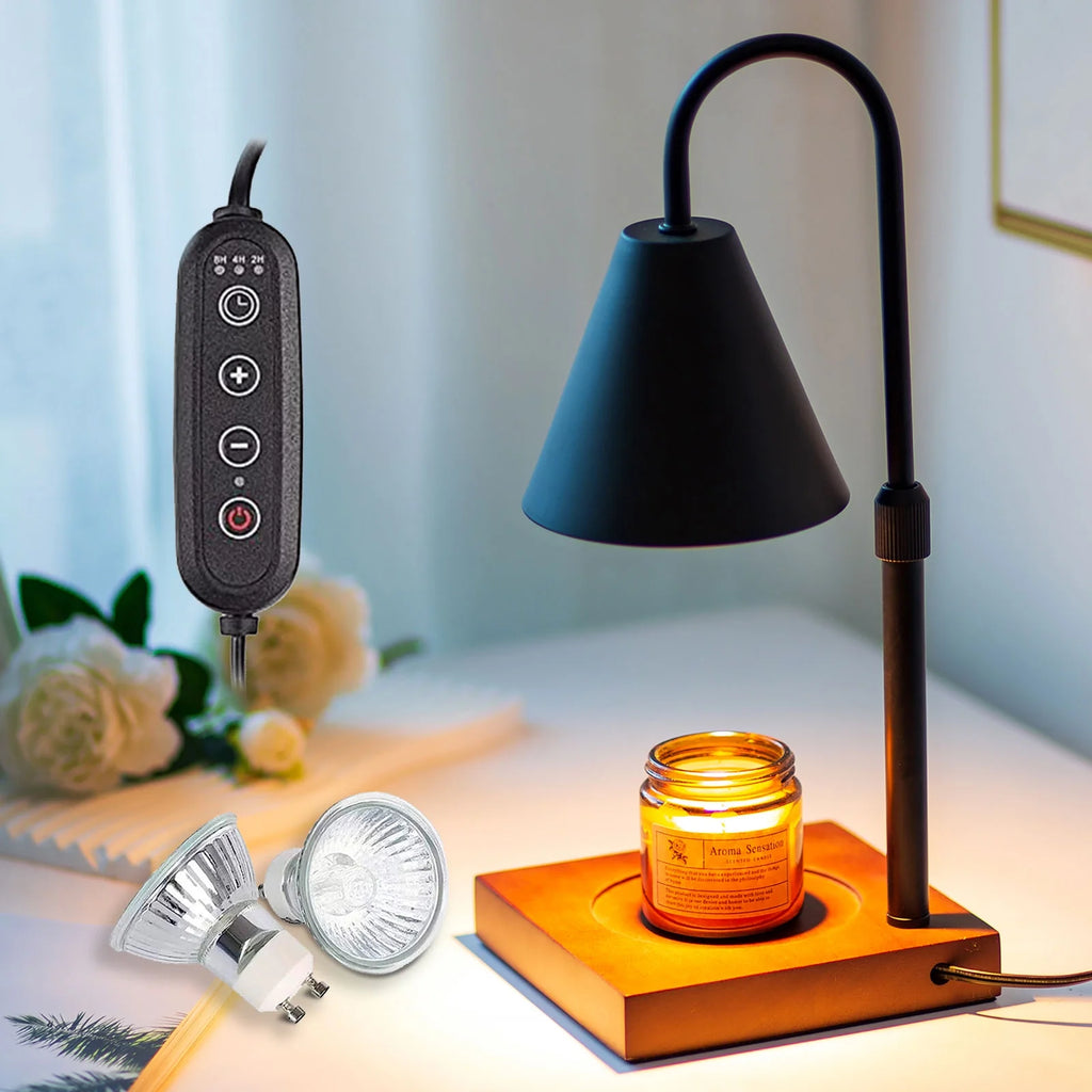Sziqiqi Candle Wax Warmer Lamp with Timer, Dimmable Light, 2 Bulbs, Black Walnut G296325