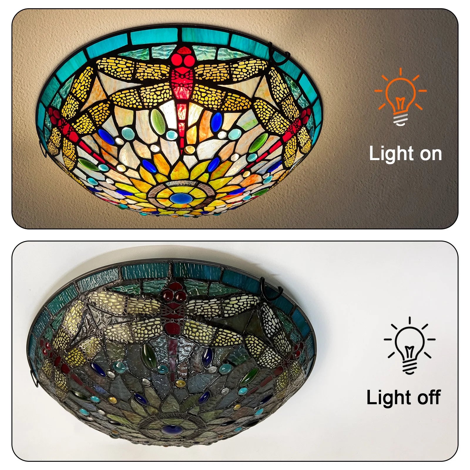 Tiffany Red Dragonfly Stained Glass Flush Mount Ceiling Light L1781
