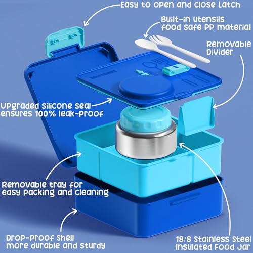 Fimibuke Bento Box for Kids with Thermos, 3-4 Compartment, Leakproof, BPA-Free L195