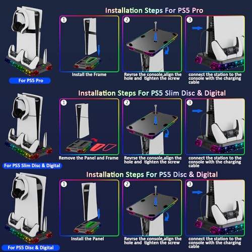 PS5 Stand and Cooling Station with LED Controller Charger for PlayStation 5 X4200