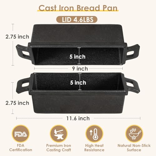 Cast Iron Loaf Pan with Lid, 9x5 Inch, Pre-Seasoned, 2 Piece Set J906905