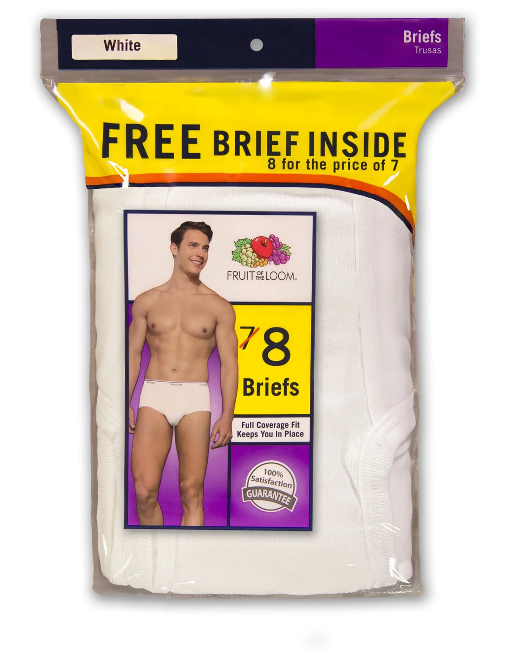 Fruit of the Loom Men's Cotton White Briefs, 7+1 Bonus Pack F565