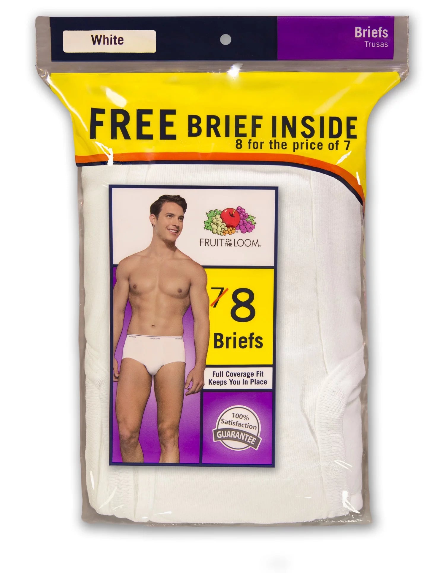 Fruit of the Loom Men's Cotton White Briefs, 7+1 Bonus Pack F565