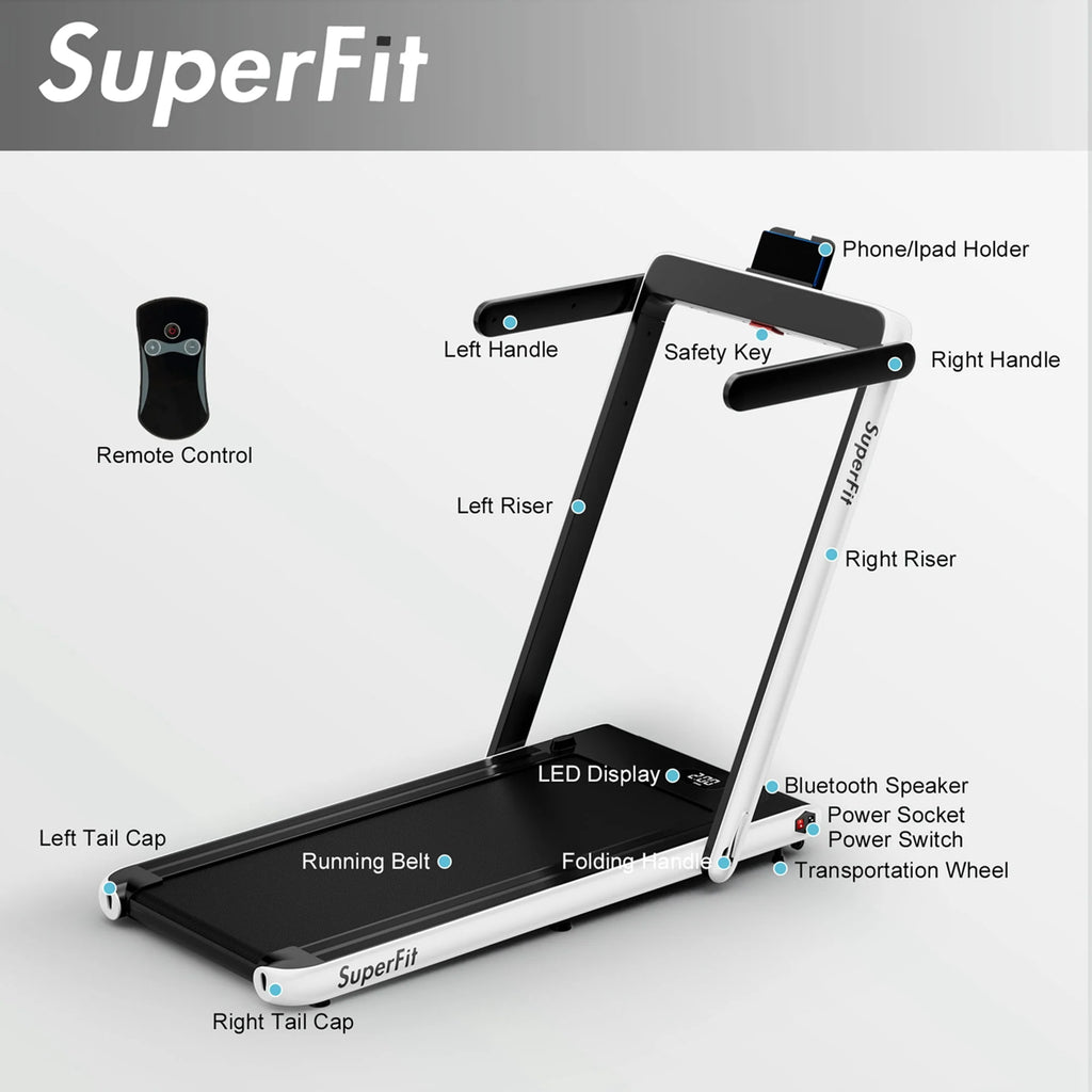 SuperFit 2 in 1 Folding Treadmill with APP Control Speaker Black D991