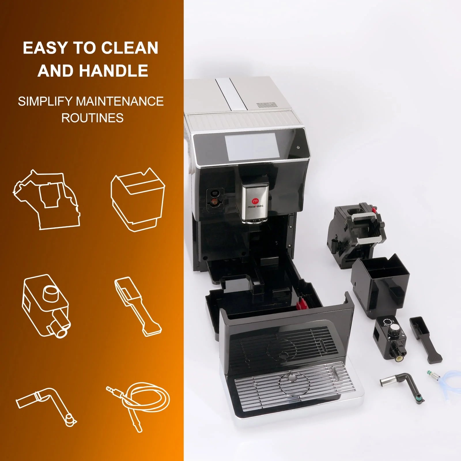 Mcilpoog WS-203 Super Automatic Espresso Coffee Machine with Touch Screen, Black Y5647