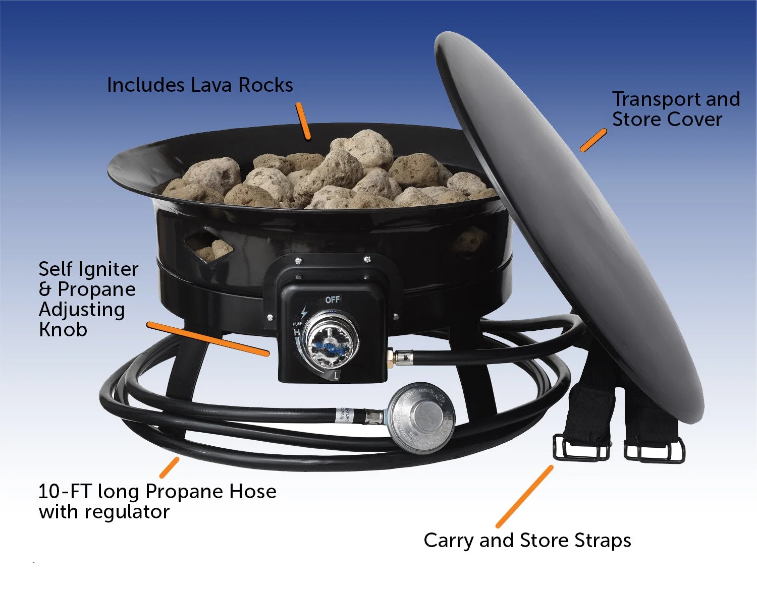 Flame King Portable Propane Outdoor Gas Fire Pit with Cover & Carry Kit E785528