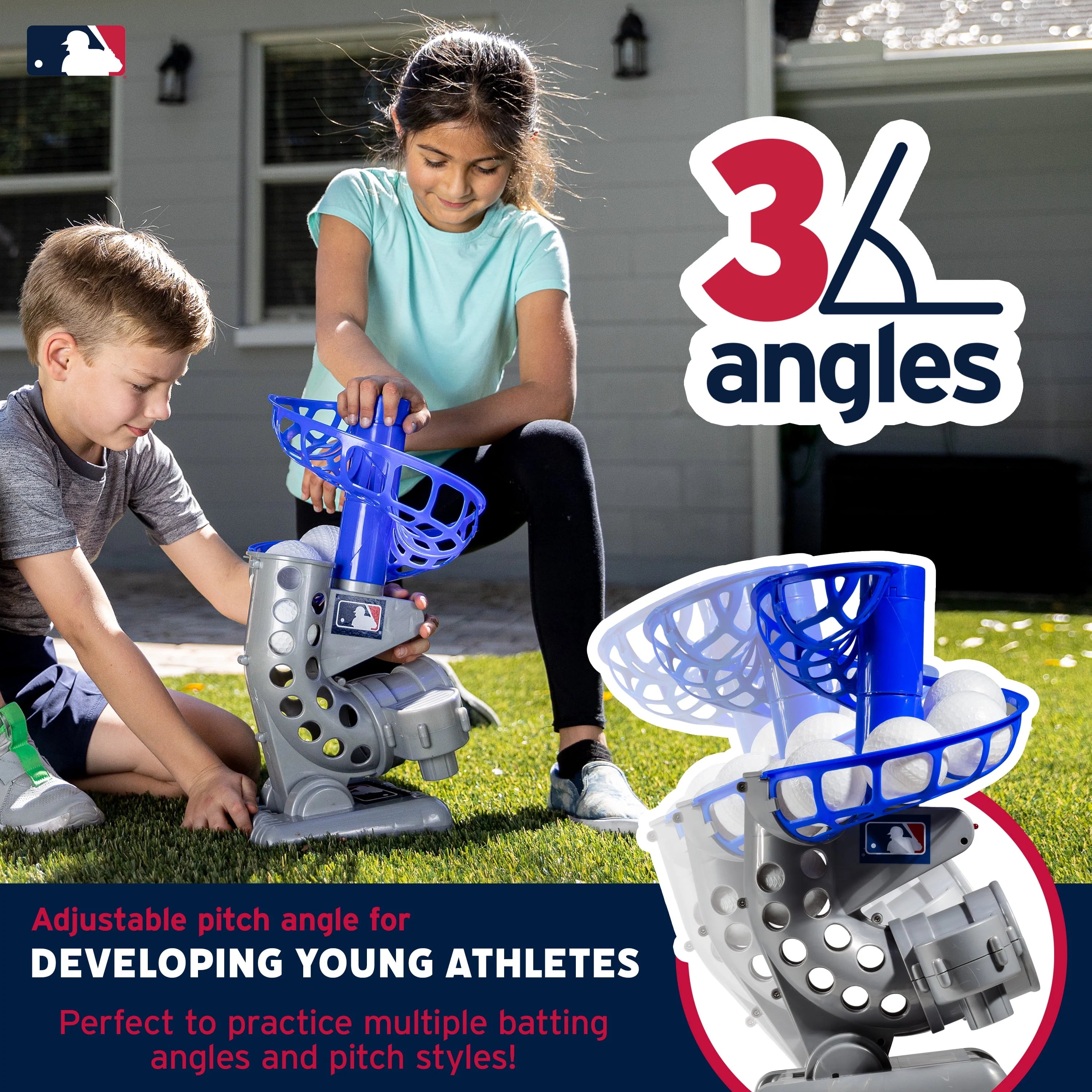 Franklin Sports Kids Baseball Pitching Machine Height Adjustable with 6 Plastic Balls, Grey/Blue U92360