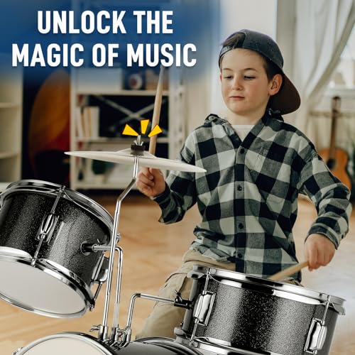 Ktaxon 3-Piece Kids Drum Set with Throne Stool, Pedal & Drumsticks, Black L8657