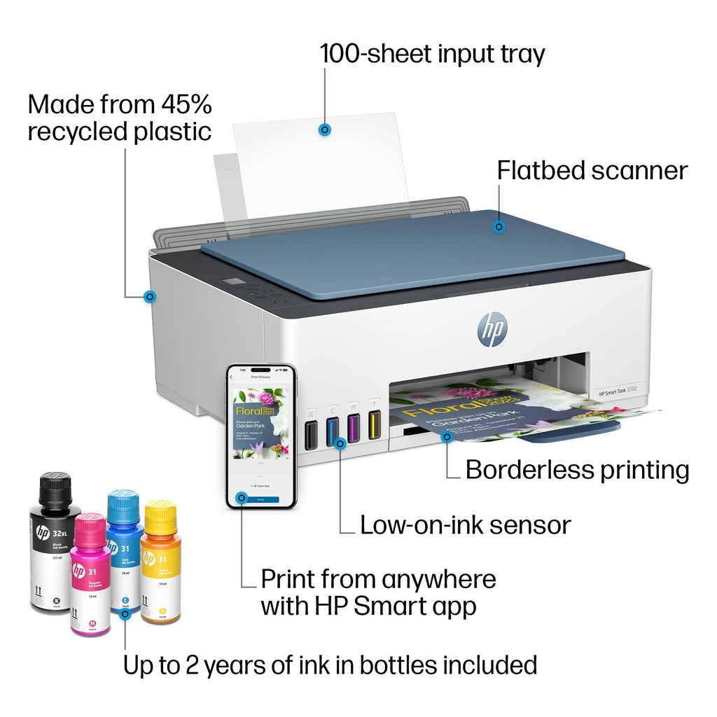 HP Smart Tank 5102 Wireless All-in-One Color Inkjet Printer S79117