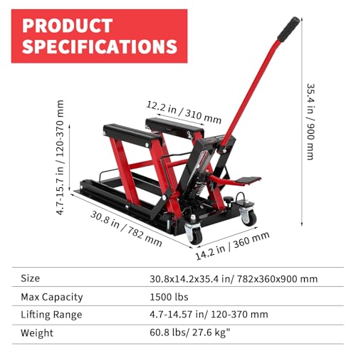 Hydraulic Motorcycle Lift Jack 1500Lb ATV Scissor Lift with Height Adjustment, Red I401623