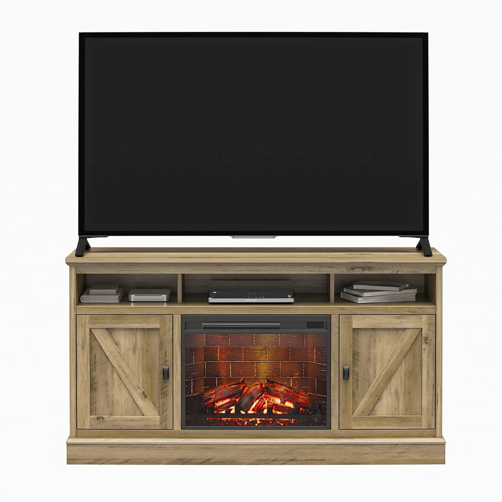 Ameriwood Home Ashton Lane Electric Fireplace TV Stand for TVs up to 65, Black Oak D206311