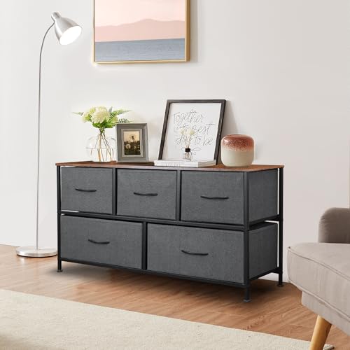9 Drawer Dresser for Bedroom, Charcoal Black Fabric Storage Chest K84969