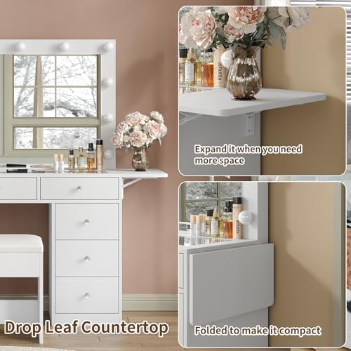 55" Vanity Desk with Charging Station and Lighted Mirror, Black Z765