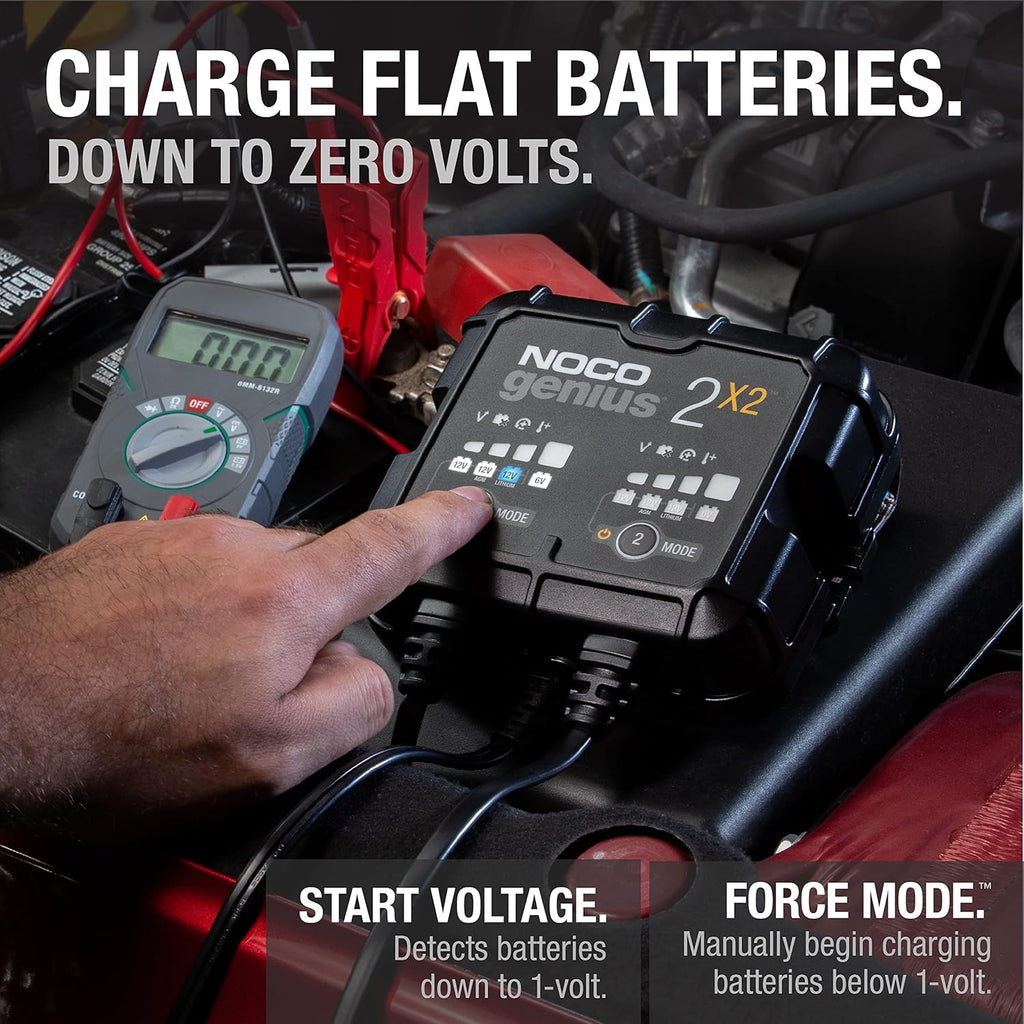 NOCO GENIUS2X2 2-Bank 4-Amp Smart Charger, 6V and 12V Battery Maintainer V34581