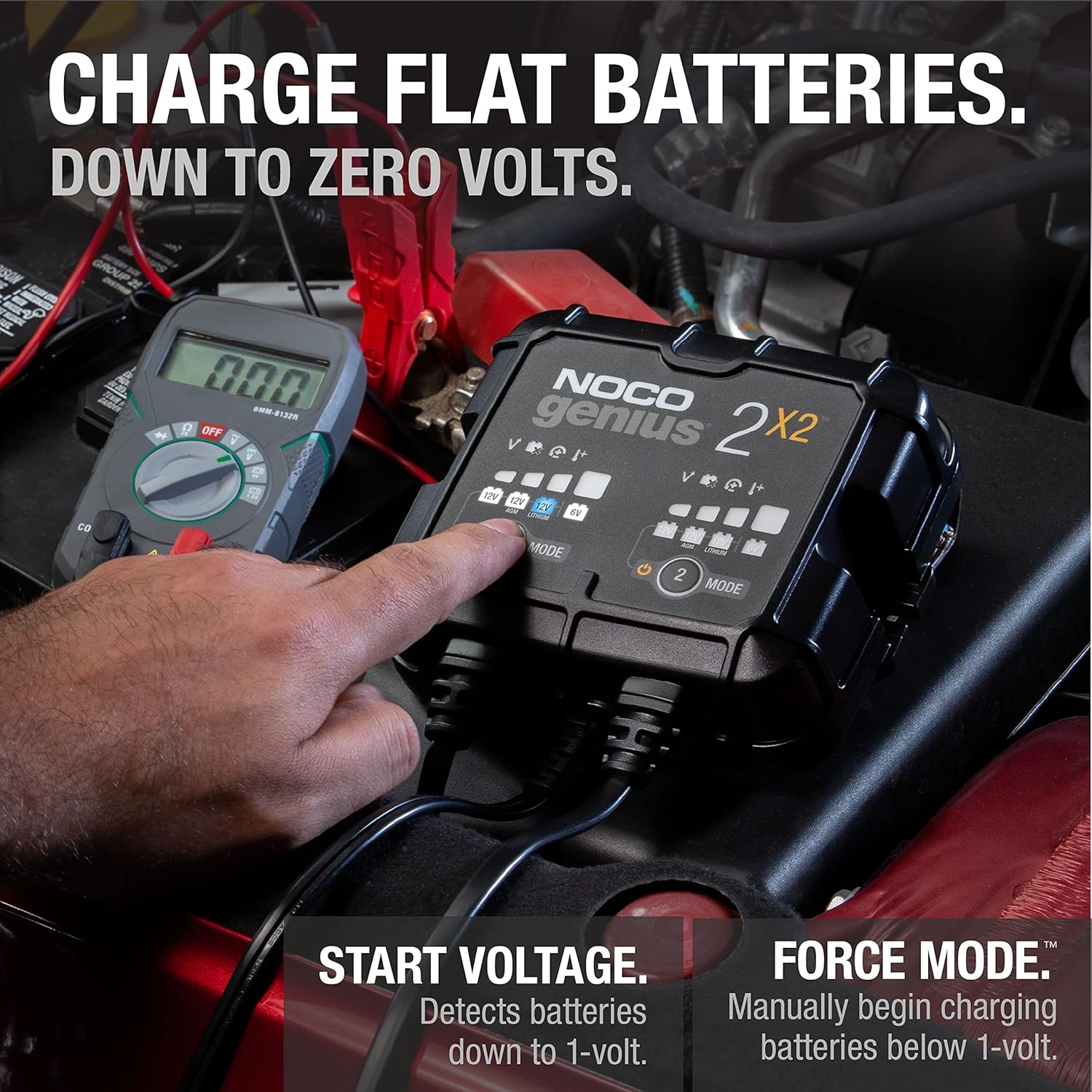 NOCO GENIUS2X2 2-Bank 4-Amp Smart Charger, 6V and 12V Battery Maintainer V34581