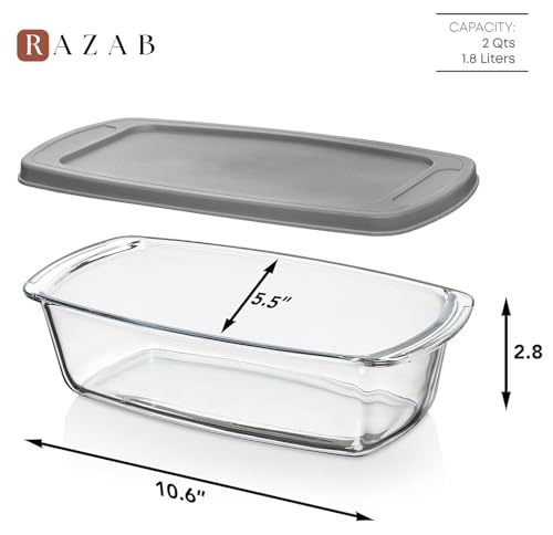 Razab Glass Loaf Pan with Lids, 7.6 Cups, Set of 2, Oven and Microwave Safe Z2943