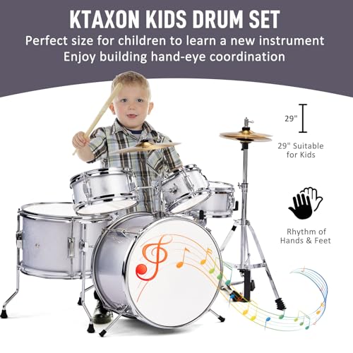 Ktaxon 5-Piece Junior Drum Set with Throne, Pedal & Drumsticks, Black Y61267
