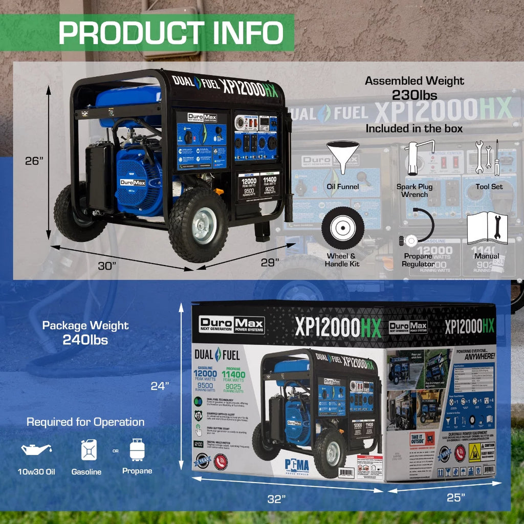 DuroMax-XP12000HX Dual Fuel Portable Generator 12000 Watt Y9393
