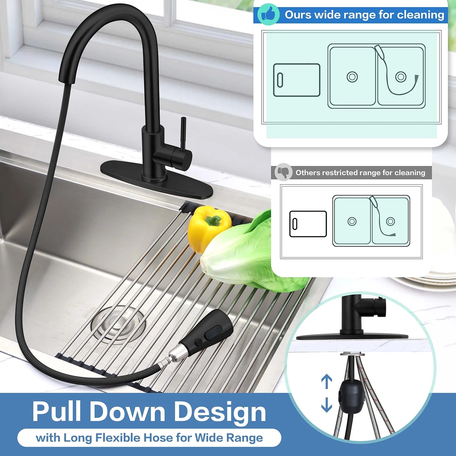 Vesteel Kitchen Sink Faucet with Pull Down Sprayer, Matte Black, Single Handle A936