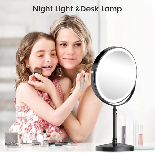 Lighted Makeup Mirror, Rechargeable Double Sided Magnifying Vanity Mirror, 3 Colors, 1x/10x F7514