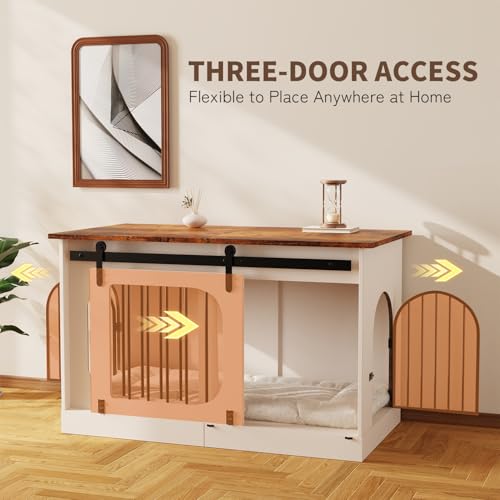 XL Dog Kennel Furniture with Cushion, White Wooden Indoor Pet House S645289
