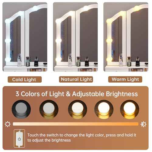 Tiptiper White Makeup Vanity with Lights, Mirror & Stool F7341