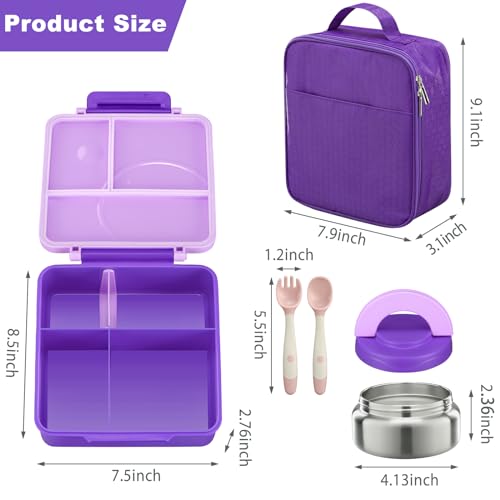 Bento Lunch Box Set for Kids with Soup Thermo, Leak-Proof, 4 Compartment, Black W97698