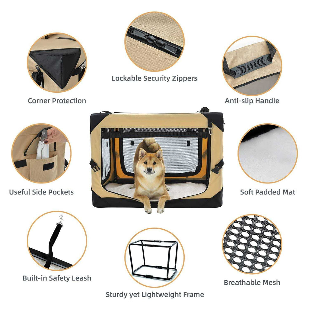 Pettycare Collapsible Dog Crate 4-Door Foldable Soft Kennel with Chew Proof Mesh G707