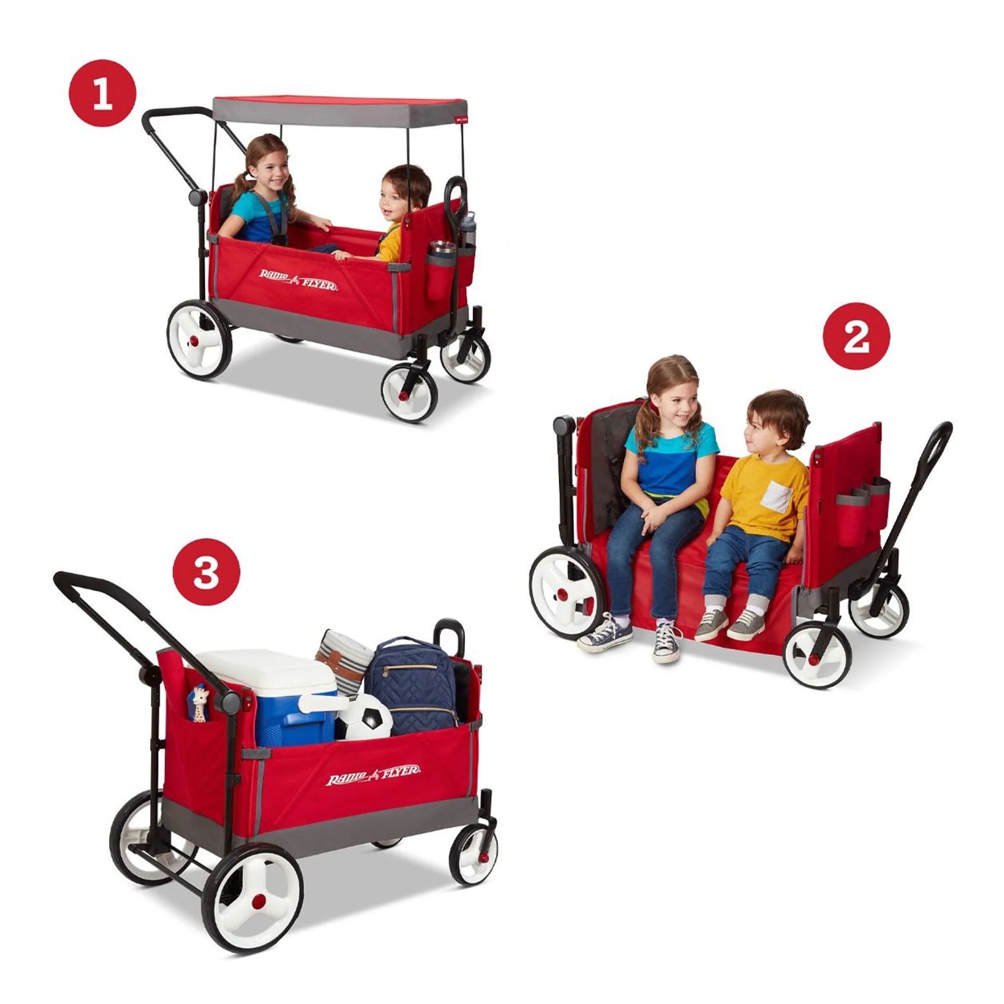 Radio Flyer Convertible Stroll N Wagon with Pull & Push Handle, Red/Black L75586