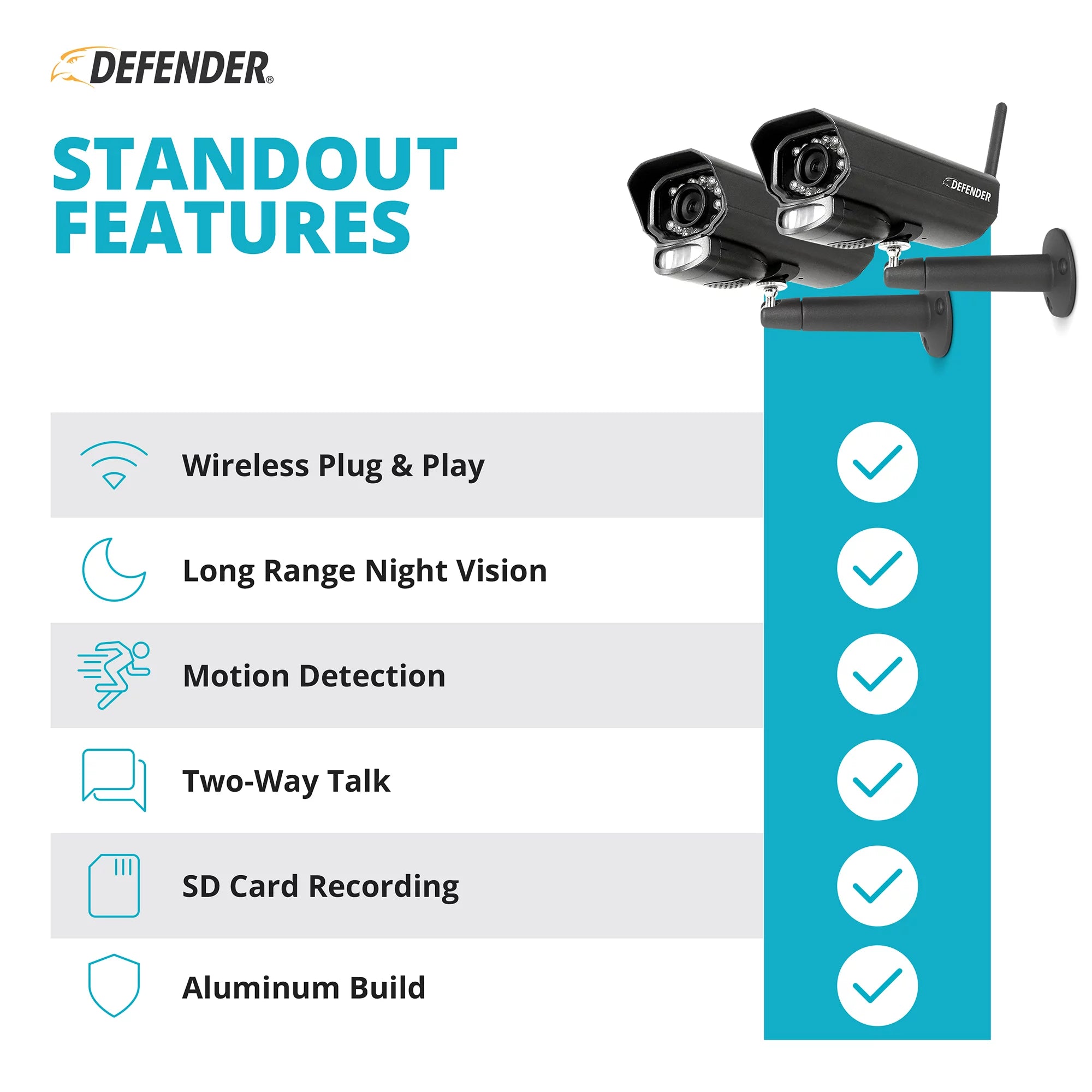 Defender PhoenixM2 Security Camera System with 7" Monitor and 2 Night Vision Cameras M13389