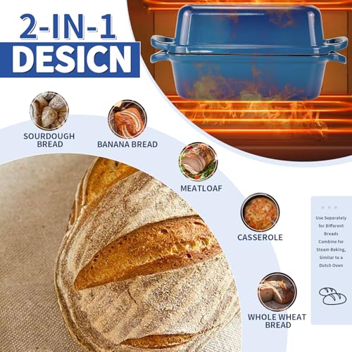 Enameled Cast Iron Bread Pan with Lid, 2 Piece Set, Lake Blue S82842