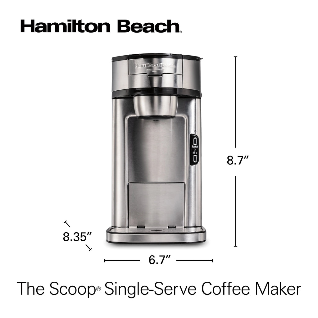 Hamilton Beach The Scoop Single-Serve Coffee Maker, 14 oz., Stainless Steel B6362