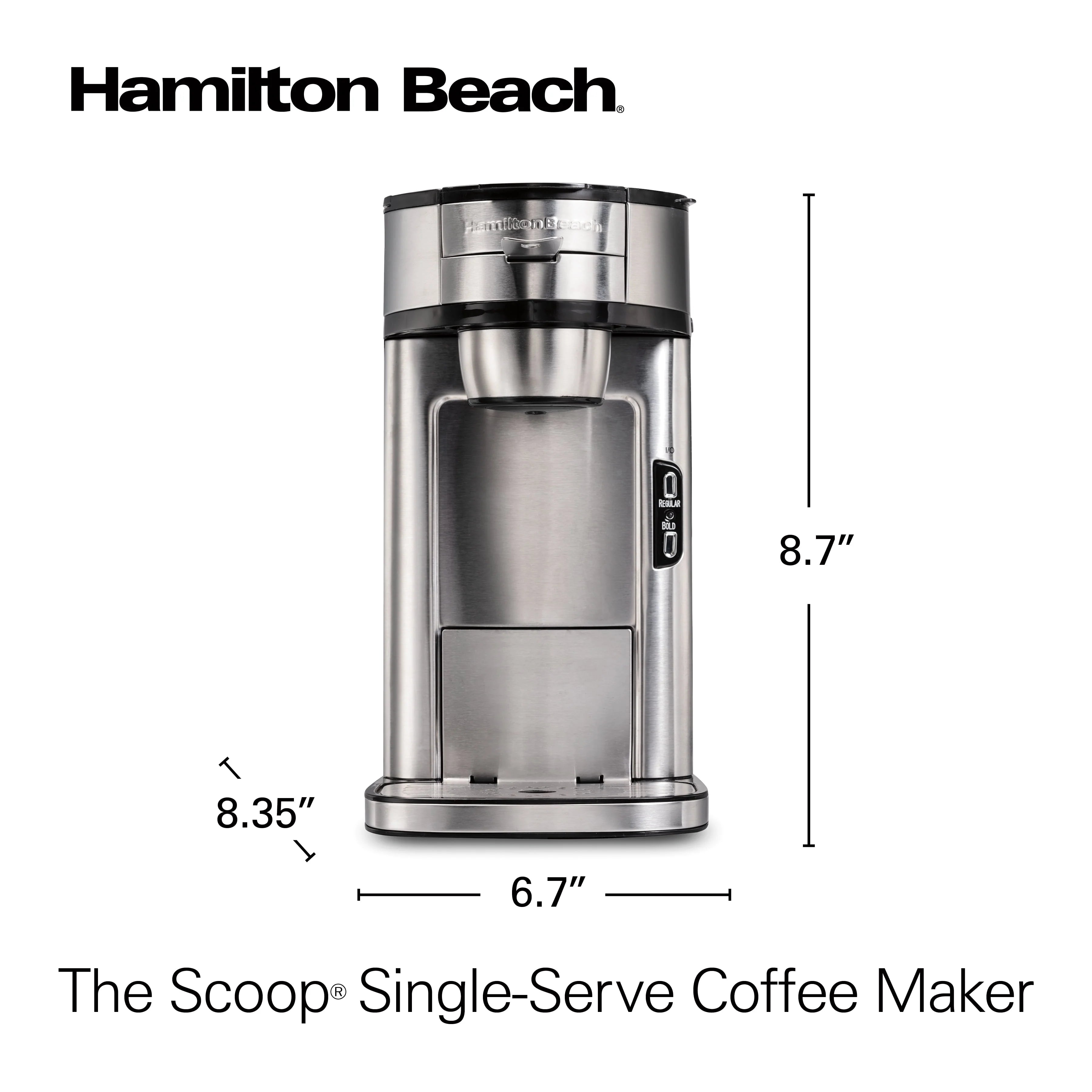 Hamilton Beach The Scoop Single-Serve Coffee Maker, 14 oz., Stainless Steel B6362
