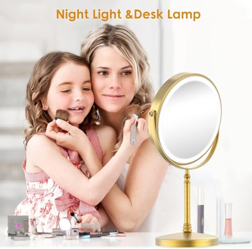 Lighted Makeup Mirror, Rechargeable Double Sided Magnifying Vanity Mirror, 3 Colors, 1x/10x F7514