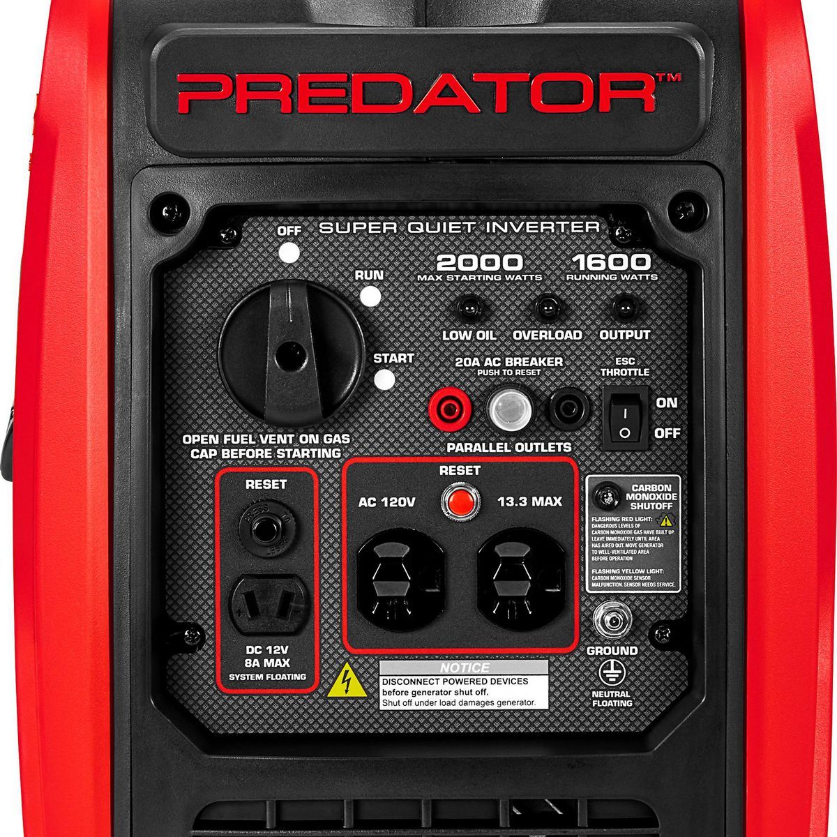 PREDATOR 2000 Watt Super Quiet Inverter Generator with CO SECURE Technology, EPA V276