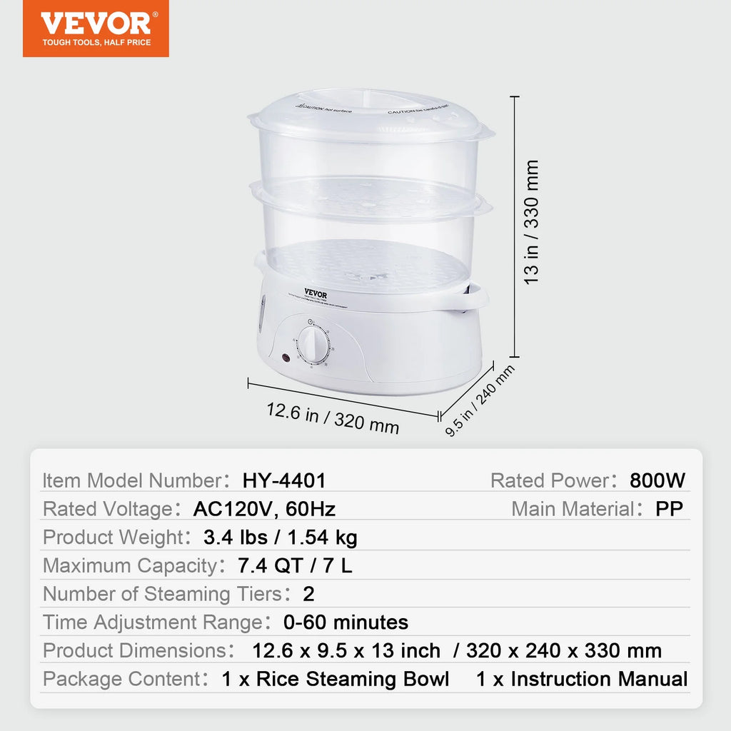 BENTISM 7.4Qt Electric Food Steamer 2-Tier with 60 Min Timer M21023