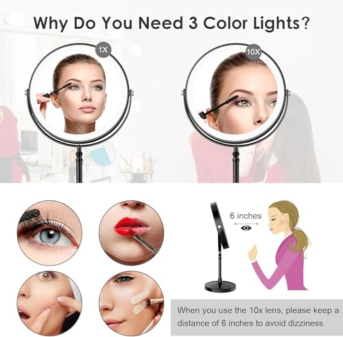 Lighted Makeup Mirror, Rechargeable Double Sided Magnifying Vanity Mirror, 3 Colors, 1x/10x F7514