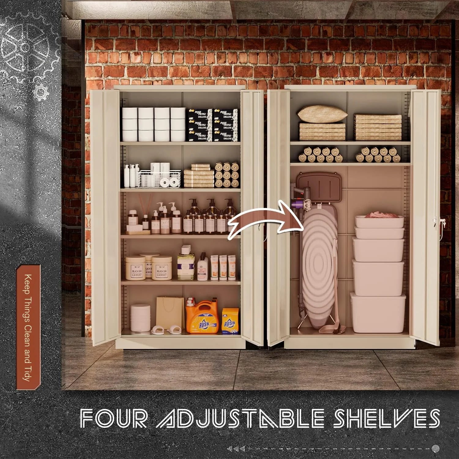 Metal Storage Cabinet with Locking Doors, 72" Tall, Black B350639