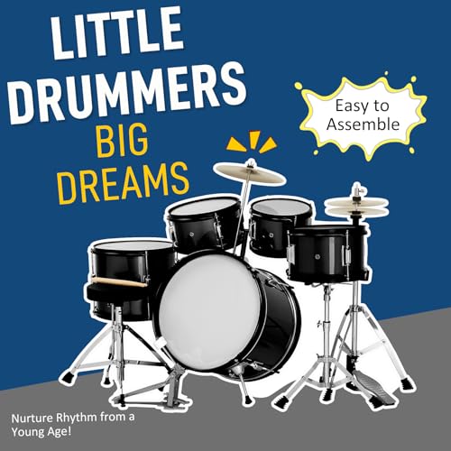 Ktaxon 5-Piece Junior Drum Set with Throne, Pedal & Drumsticks, Black Y61267