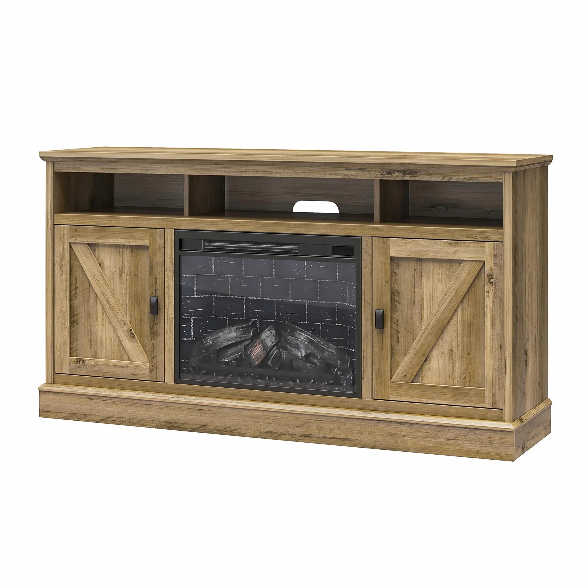 Ameriwood Home Ashton Lane Electric Fireplace TV Stand for TVs up to 65, Black Oak D206311
