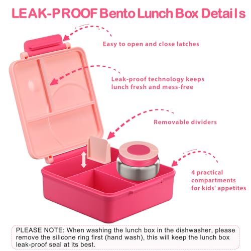 Bento Lunch Box Set for Kids with Soup Thermo, Leak-Proof, 4 Compartment, Black W97698