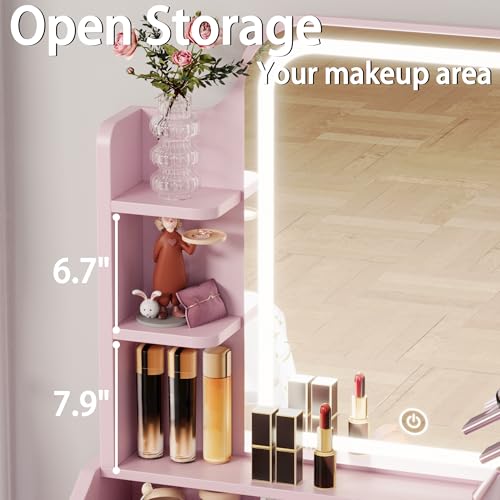 LIKIMIO Small Makeup Vanity Desk with Mirror and Lights, White S9485