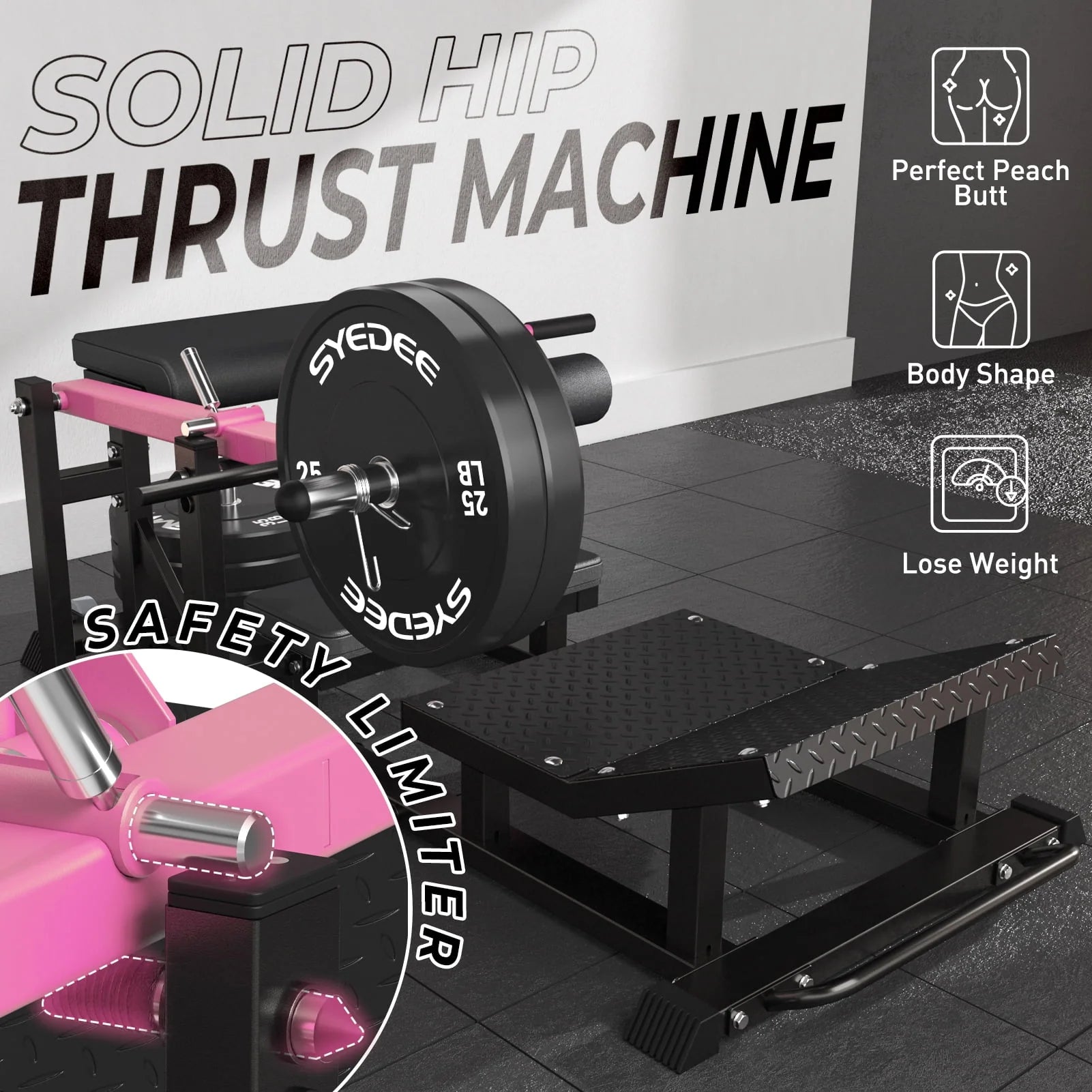 syedee Glute Bridge Machine, Heavy Duty Plate-Loaded Hip Thrust, Red J397479