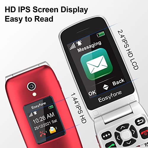 Easyfone Prime-A1 Pro 4G Flip Cell Phone for Seniors with SOS Button and Charging Dock P72360